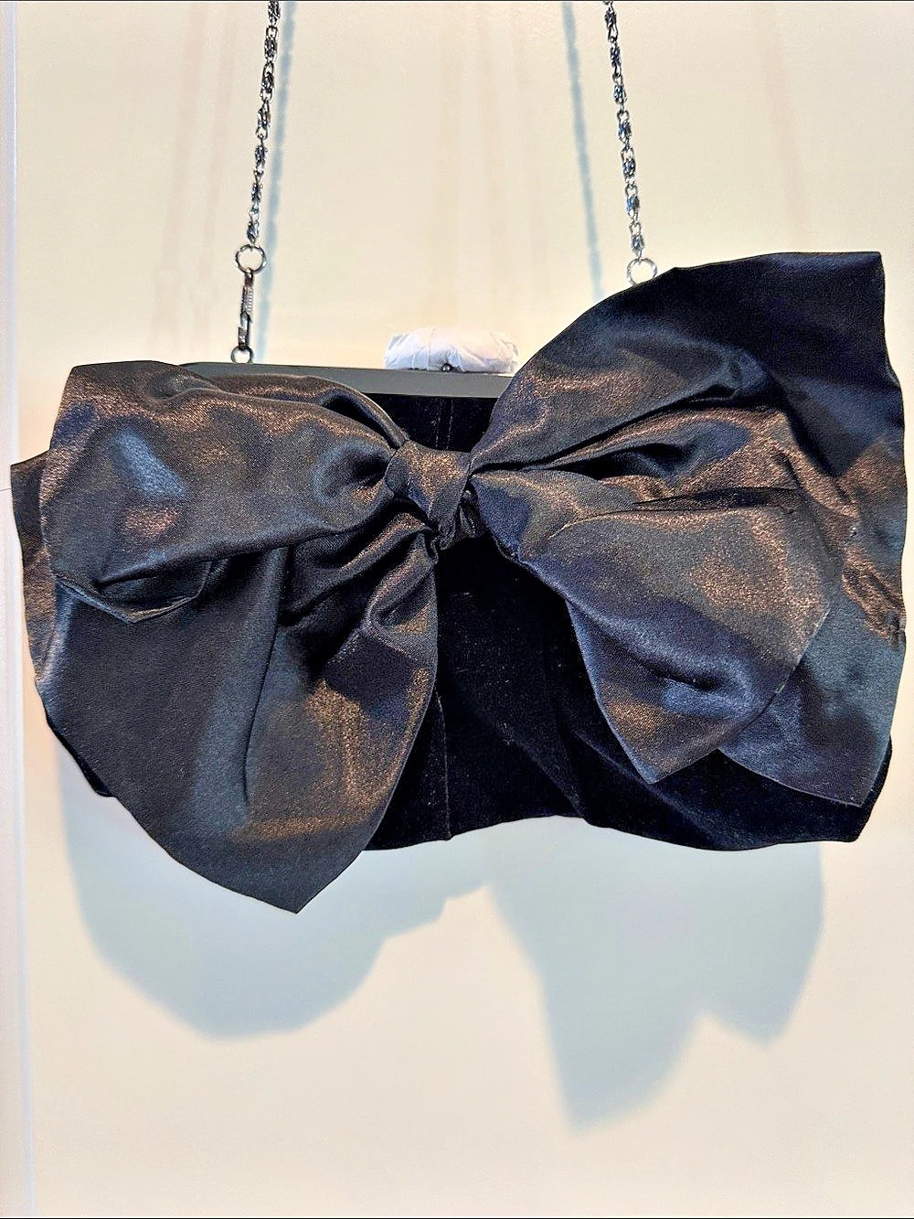 Neiman Marcus Bow Accented Velvet Evening Clutch Black -New